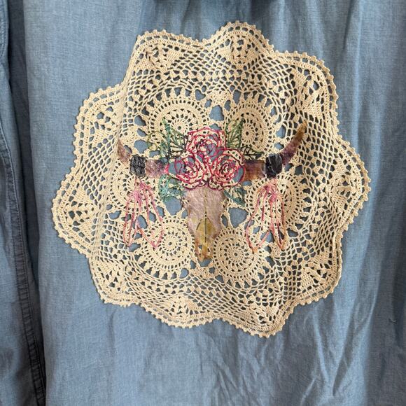 Upcycled O’Neill Hooded Lightweight Chambray Button Front Shacket Size XL - Picture 4 of 11